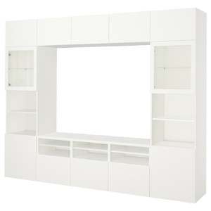 BESTÅ TV storage combination/glass doors, white/Lappviken white clear glass, 300x42x231 cm