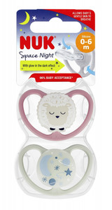 NUK Soother Pacifier Space Night 2pcs 0-6m, pink/grey