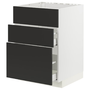 METOD / MAXIMERA Base cab f sink+3 fronts/2 drawers, white/Nickebo matt anthracite, 60x60 cm