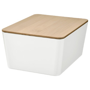 KUGGIS Box with lid, white/bamboo, 13x18x8 cm