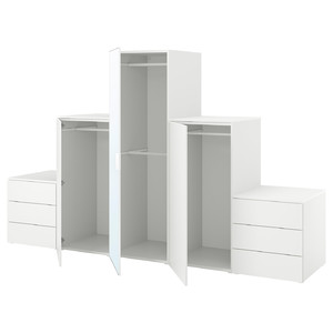 PLATSA Wardrobe with 3 doors+6 drawers, white STRAUMEN mirror glass /FONNES white, 300x57x181 cm
