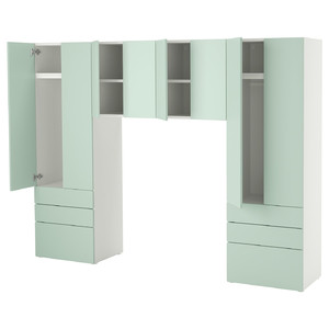 SMÅSTAD / PLATSA Storage combination, white/light green, 240x42x181 cm