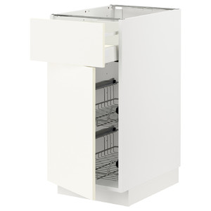 METOD / MAXIMERA Base cab w wire basket/drawer/door, white/Vallstena white, 40x60 cm