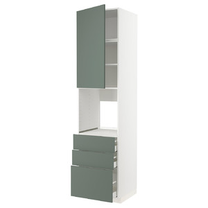 METOD / MAXIMERA High cab f oven w door/3 drawers, white/Bodarp grey-green, 60x60x240 cm