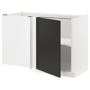 METOD Corner base cabinet with shelf, white/Nickebo matt anthracite, 128x68 cm