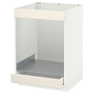 METOD/MAXIMERA Base cab for hob+oven w drawer, white, Bodbyn off-white, 60x60 cm