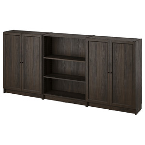 BILLY / OXBERG Bookcase combination with doors, dark brown oak effect, 240x30x106 cm