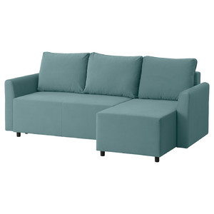 BRISSUND 3-seat sofa-bed with chaise longue, Hakebo light turquoise