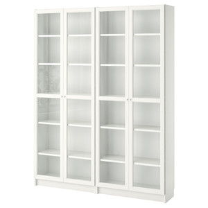 BILLY / OXBERG Bookcase, white, glass, 160x30x202 cm