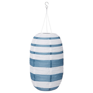 SOLVINDEN LED solar-powered pendant lamp, outdoor oval/blue stripe, 43 cm