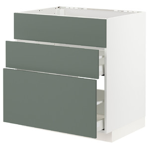METOD / MAXIMERA Base cab f sink+3 fronts/2 drawers, white, Bodarp grey-green, 80x60 cm