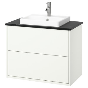 HAVBÄCK / ORRSJÖN Wash-stnd w drawers/wash-basin/tap, white/black marble effect, 82x49x71 cm