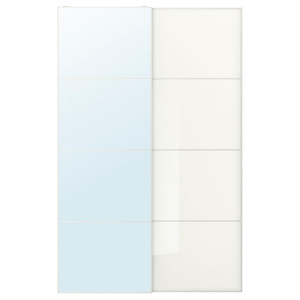 AULI / FÄRVIK Pair of sliding doors, mirror glass/white glass, 150x236 cm