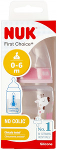 NUK First Choice Plus Baby Bottle with Temperature Control 150ml 0-6m, pink