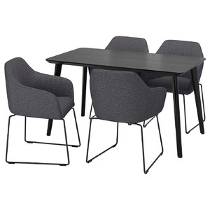 LISABO / TOSSBERG Table and 4 chairs, black/metal black/grey, 140x78 cm