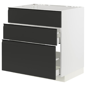 METOD / MAXIMERA Base cab f sink+3 fronts/2 drawers, white/Upplöv matt anthracite, 80x60 cm
