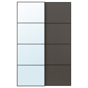 AULI / MEHAMN Pair of sliding doors, mirror glass/double sided dark grey, 150x236 cm
