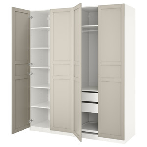 PAX Wardrobe, white, Flisberget light beige, 200x60x236 cm