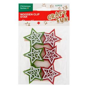 Christmas Decorations Wooden Clip Star 6pcs