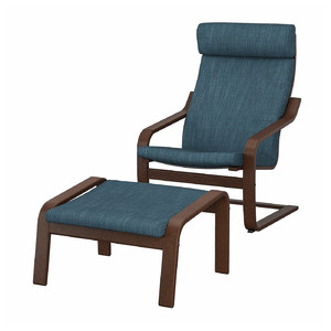 POÄNG Armchair and footstool, brown/Hillared dark blue