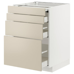 METOD / MAXIMERA Bc w pull-out work surface/3drw, white/Havstorp beige, 60x60 cm