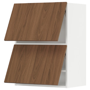 METOD Wall cab horizo 2 doors w push-open, white/Tistorp brown walnut effect, 60x80 cm