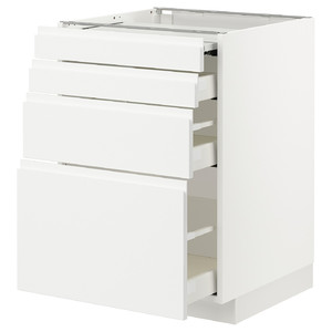 METOD / MAXIMERA Bc w pull-out work surface/3drw, white/Voxtorp high-gloss/white, 60x60 cm