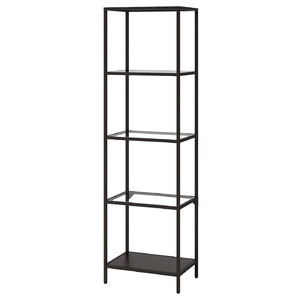 VITTSJÖ Shelving unit, black-brown, glass, 51x175 cm