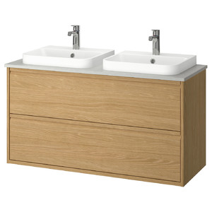 ÄNGSJÖN / BACKSJÖN Wash-stnd w drawers/wash-basin/taps, oak effect/grey stone effect, 122x49x71 cm