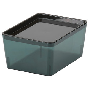 KUGGIS Box with lid, transparent black, 13x18x8 cm