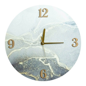 Wall Clock 60 x 5 x 60 cm, silver marble/gold