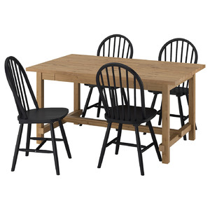 NORDVIKEN / SKOGSTA Table and 4 chairs, antique stain/black, 152/223 cm