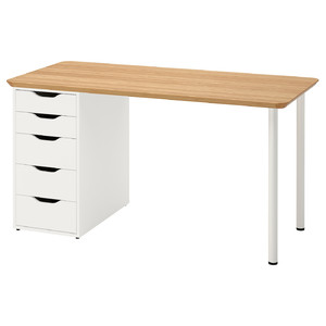 ANFALLARE / ALEX Desk, bamboo, white, 140x65 cm