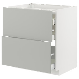 METOD / MAXIMERA Base cab f hob/2 fronts/3 drawers, white/Havstorp light grey, 80x60 cm