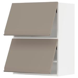 METOD Wall cab horizo 2 doors w push-open, white/Upplöv matt dark beige, 60x80 cm