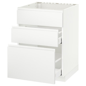 METOD Base cab f sink+3 fronts/2 drawers, white Maximera, Voxtorp matt white white, 60x60x80 cm