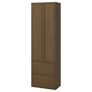 ÄNGSJÖN High cabinet with doors/drawers, brown oak effect, 60x35x195 cm