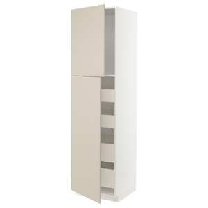 METOD / MAXIMERA Hi cab w 2 doors/4 drawers, white/Havstorp beige, 60x60x220 cm