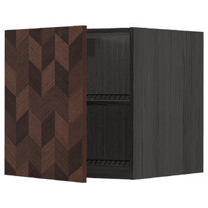 METOD Top cabinet for fridge/freezer, black Hasslarp/brown patterned, 60x60 cm