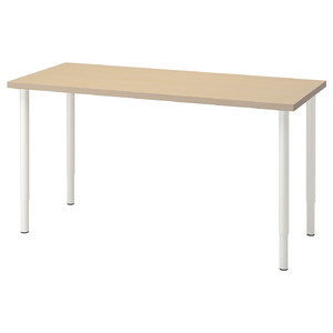 MÅLSKYTT / OLOV Desk, birch, white, 140x60 cm