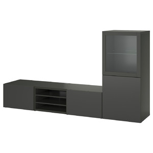 BESTÅ TV storage combination/glass doors, dark grey Sindvik/Lappviken dark grey, 240x42x129 cm