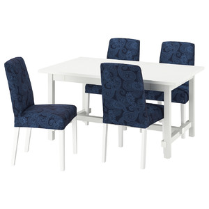 NORDVIKEN / BERGMUND Table and 4 chairs, white/Kvillsfors dark blue/blue white, 152/223 cm
