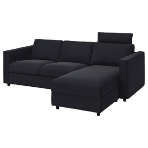 VIMLE 3-seat sofa with chaise longue, with headrest Saxemara/black-blue