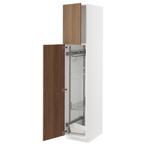 METOD High cabinet with cleaning interior, white/Tistorp brown walnut effect, 40x60x200 cm