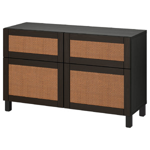 BESTÅ Storage combination w doors/drawers, black-brown Studsviken/Stubbarp/dark brown woven poplar, 120x42x74 cm