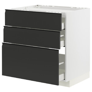 METOD / MAXIMERA Base cab f hob/3 fronts/3 drawers, white/Upplöv matt anthracite, 80x60 cm