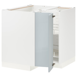 METOD Corner base cabinet with carousel, white/Kallarp light grey-blue, 88x88 cm