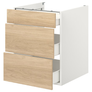 ENHET Base cb w 3 drawers, white, oak effect, 60x60x75 cm