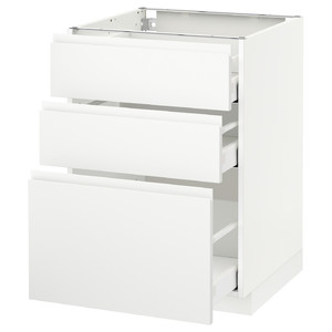 METOD/MAXIMERA Base cabinet with 3 drawers , white, Voxtorp matt white, 60x60 cm
