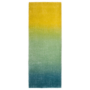 HOTELLRUM Rug, high pile, blue/green yellow, 80x200 cm
